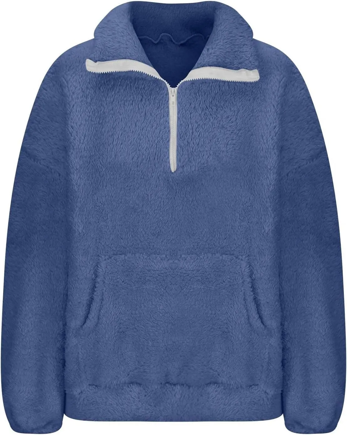 1/4 Zip Sherpa Pullover Womens Fuzzy Fleece Half Zip Pullover Oversized Zip Up Hoodie Quarter Zip Cropped Sweatshirt