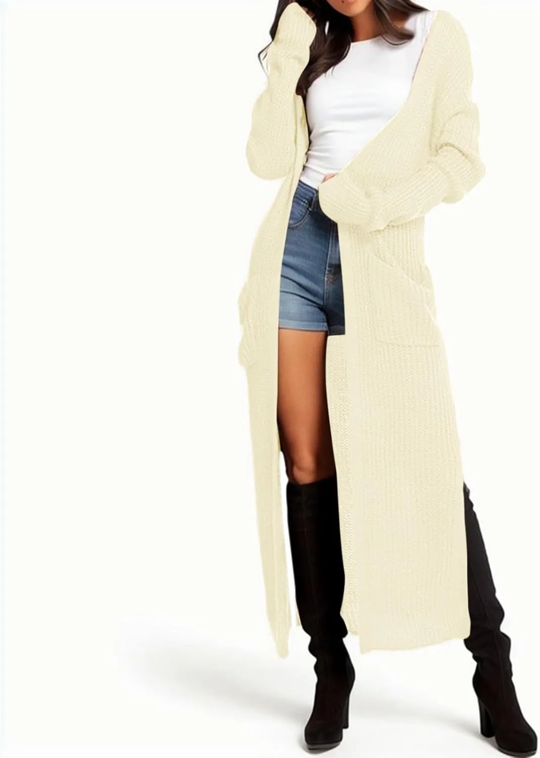2023 Women Cardigans Trendy Lightweight Coat Fall Long Sleeve Open Front Cardigan Drape Long Cardigan Jackets with Pockets