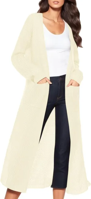 2023 Women Cardigans Trendy Lightweight Coat Fall Long Sleeve Open Front Cardigan Drape Long Cardigan Jackets with Pockets