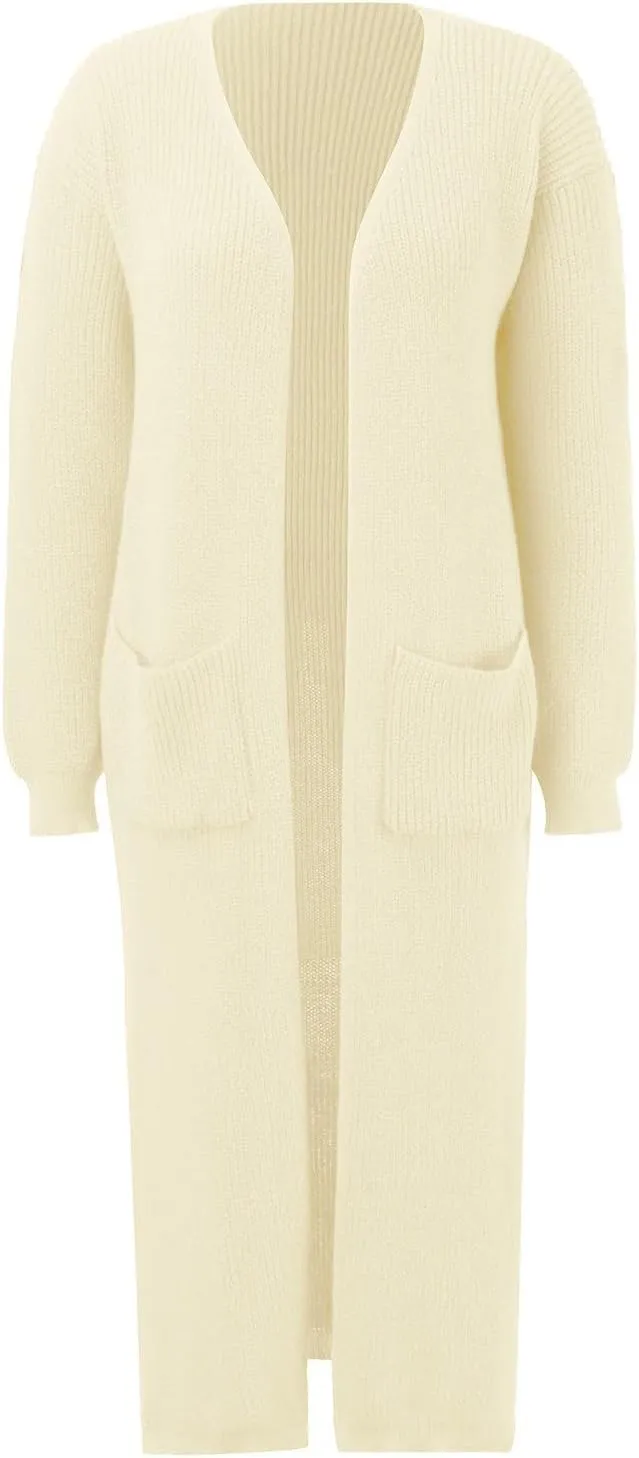2023 Women Cardigans Trendy Lightweight Coat Fall Long Sleeve Open Front Cardigan Drape Long Cardigan Jackets with Pockets