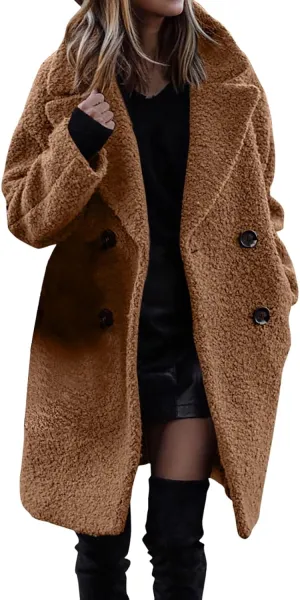 2023 Women Winter Coats Fleece Long Windbreaker Warm Fuzzy Overcoats Trendy Lapel Jackets Plus Size Casual Outwear