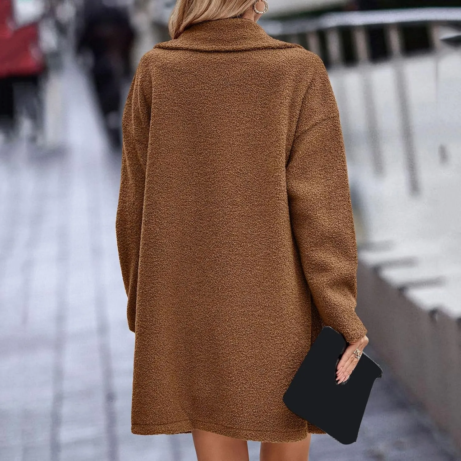 2023 Women Winter Coats Fleece Long Windbreaker Warm Fuzzy Overcoats Trendy Lapel Jackets Plus Size Casual Outwear