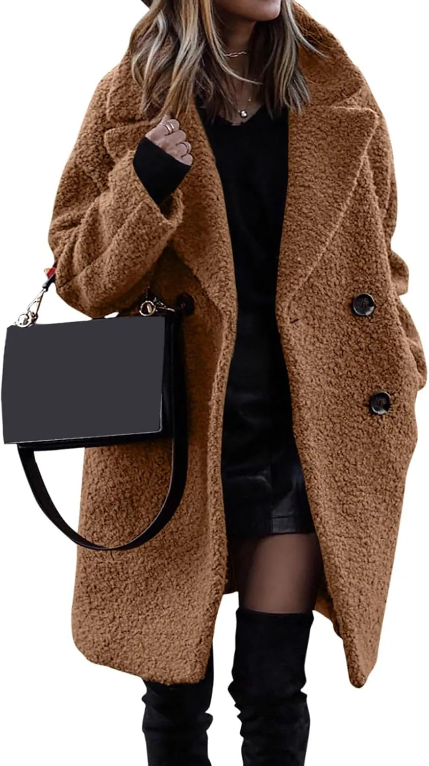 2023 Women Winter Coats Fleece Long Windbreaker Warm Fuzzy Overcoats Trendy Lapel Jackets Plus Size Casual Outwear