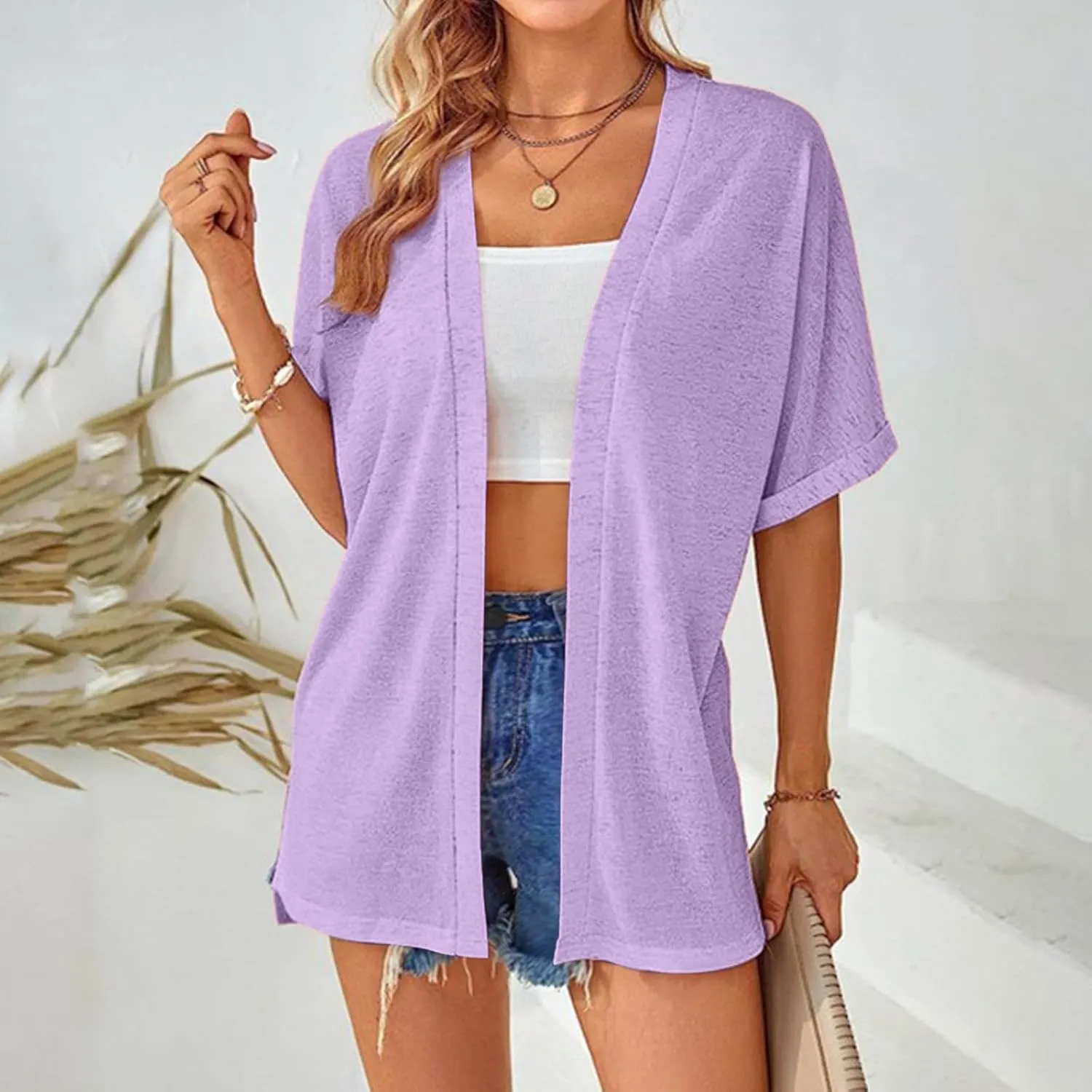 2023 Womens 2023 Summer Lightweight Cardigan Short Sleeve Open Front Cardigans Casual Loose Beach Cover Ups Fall Short Coat
