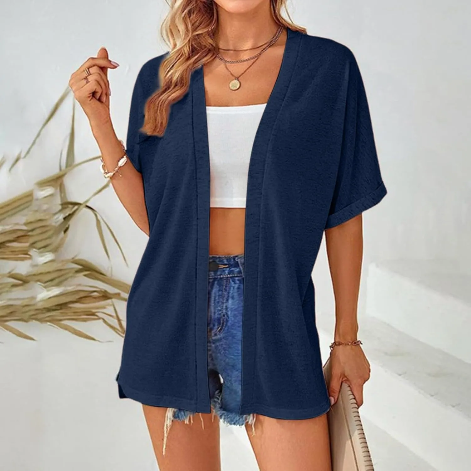 2023 Womens 2023 Summer Lightweight Cardigan Short Sleeve Open Front Cardigans Casual Loose Beach Cover Ups Fall Short Coat