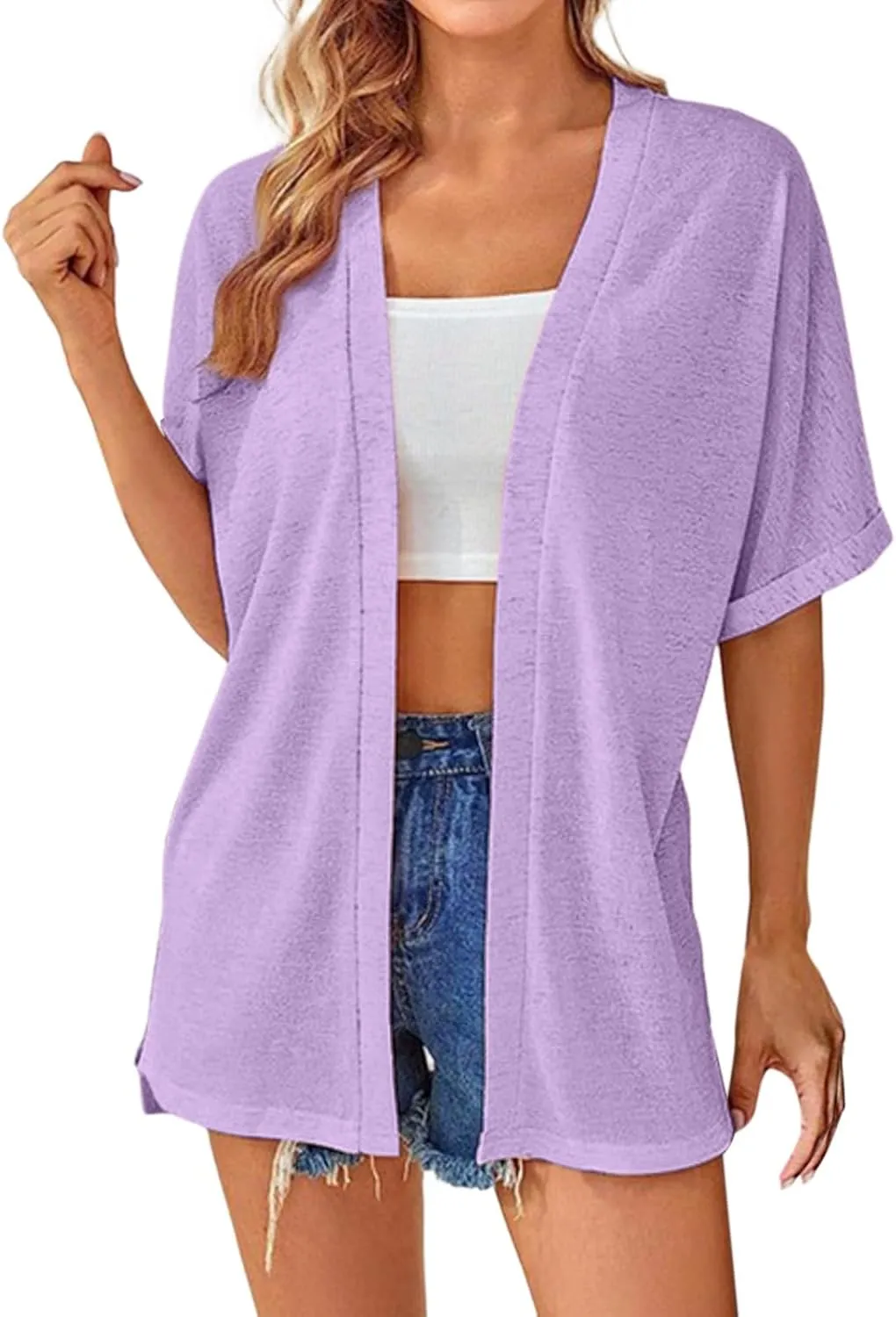 2023 Womens 2023 Summer Lightweight Cardigan Short Sleeve Open Front Cardigans Casual Loose Beach Cover Ups Fall Short Coat