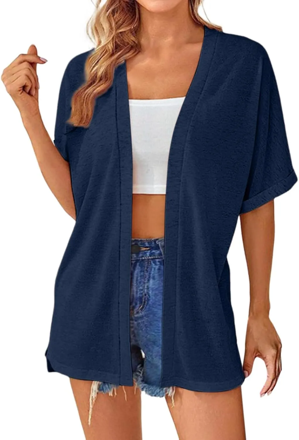 2023 Womens 2023 Summer Lightweight Cardigan Short Sleeve Open Front Cardigans Casual Loose Beach Cover Ups Fall Short Coat