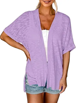 2023 Womens 2023 Summer Lightweight Cardigan Short Sleeve Open Front Cardigans Casual Loose Beach Cover Ups Fall Short Coat