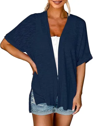 2023 Womens 2023 Summer Lightweight Cardigan Short Sleeve Open Front Cardigans Casual Loose Beach Cover Ups Fall Short Coat