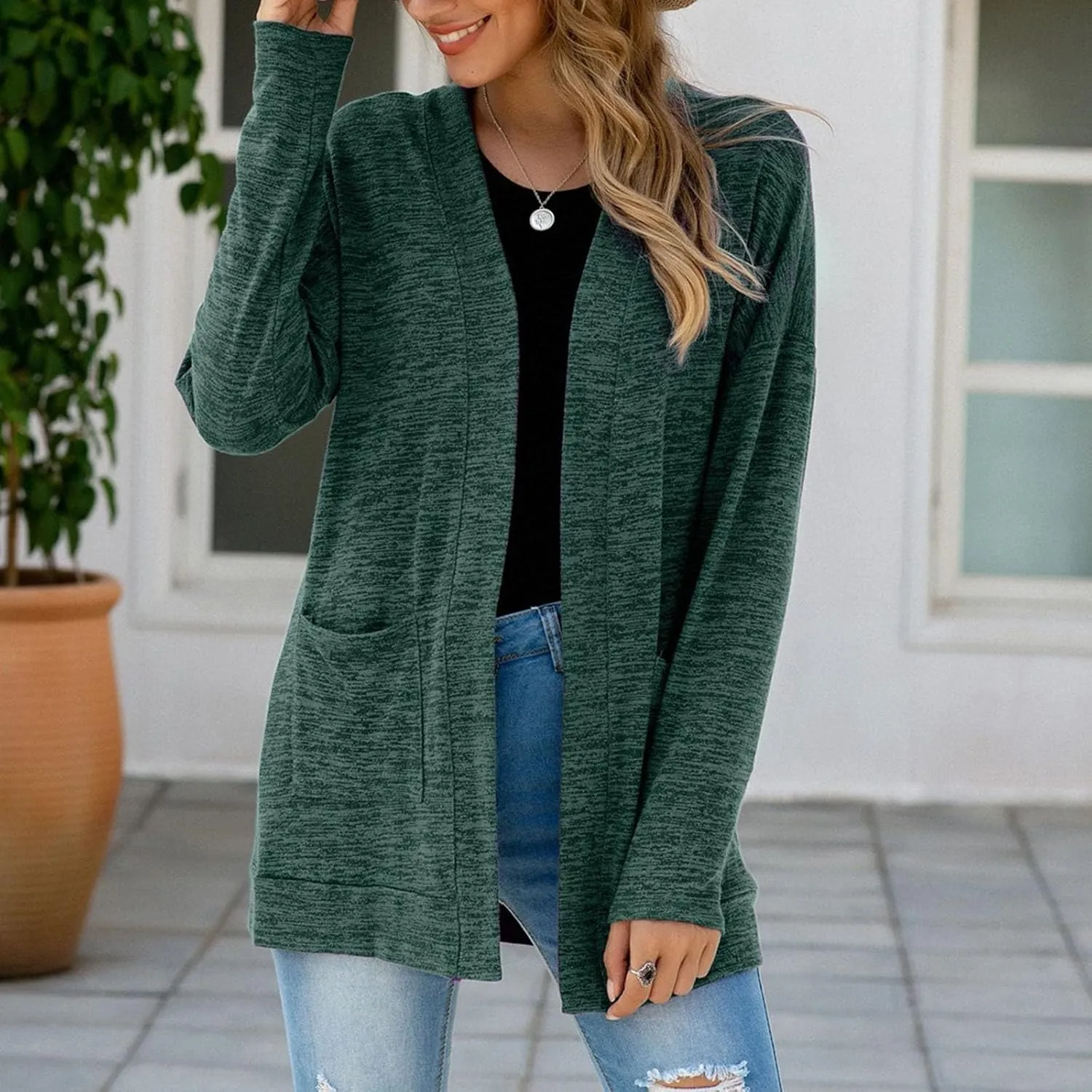 2023 Women's Draped Front Open Cardigan Casual Lightweight Coat Long Sleeve Cardigans Sweaters Duster Fall Long Jacket