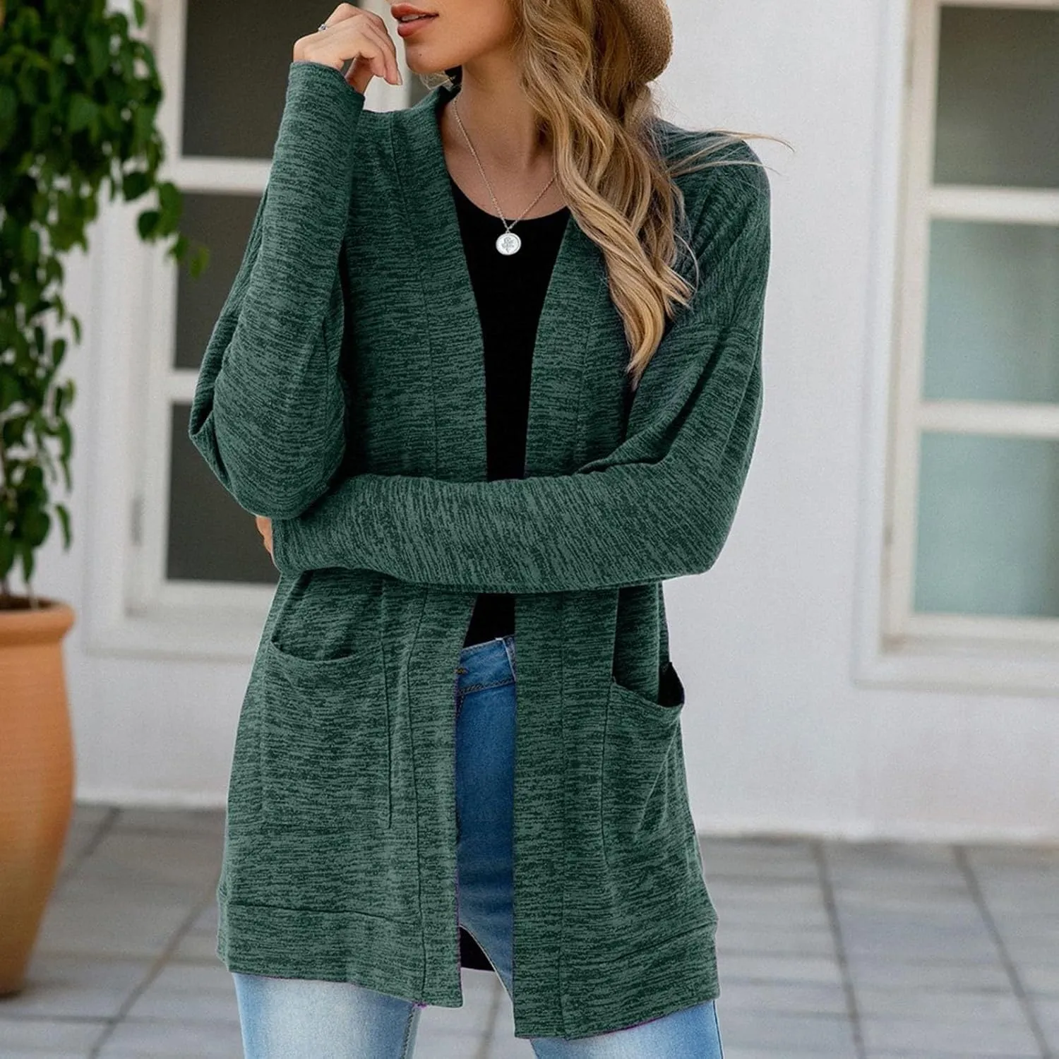 2023 Women's Draped Front Open Cardigan Casual Lightweight Coat Long Sleeve Cardigans Sweaters Duster Fall Long Jacket