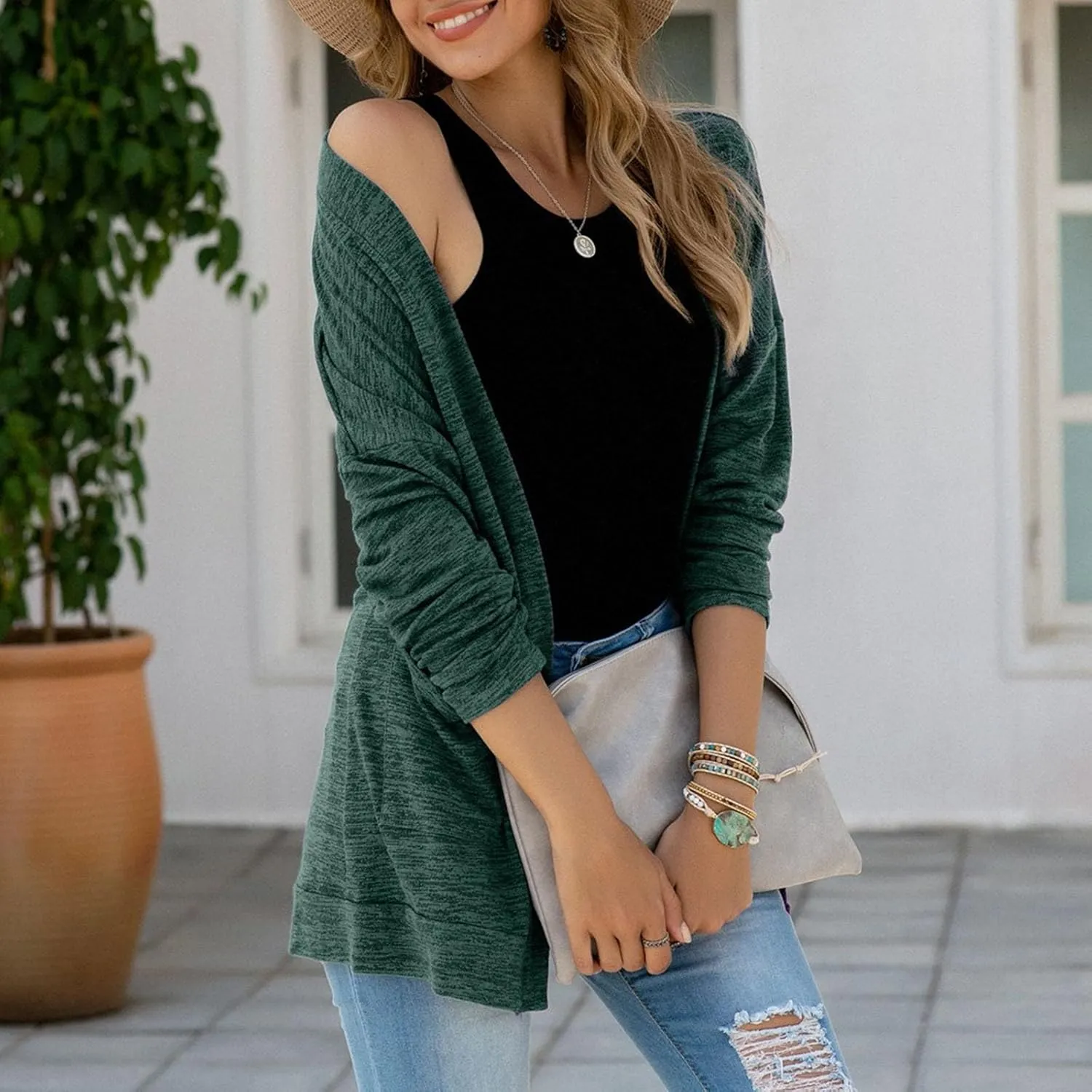 2023 Women's Draped Front Open Cardigan Casual Lightweight Coat Long Sleeve Cardigans Sweaters Duster Fall Long Jacket