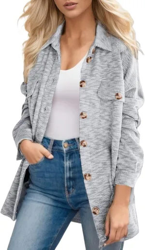 2023 Womens Jakcets Plaid Printed Fall Coats Trendy Casual Long Sleeve Cardigans Button Up Outwear for Women Colorblock Coat