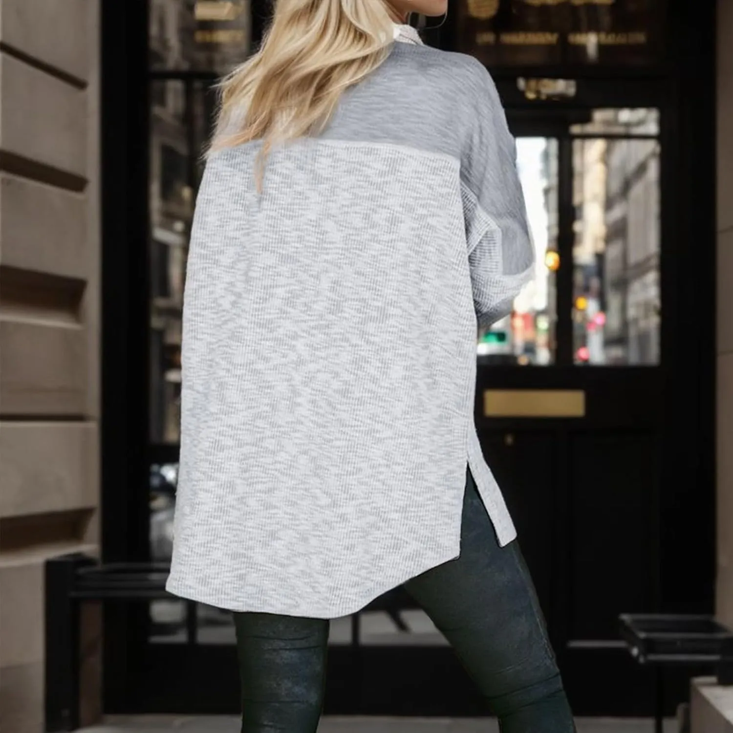 2023 Womens Jakcets Plaid Printed Fall Coats Trendy Casual Long Sleeve Cardigans Button Up Outwear for Women Colorblock Coat