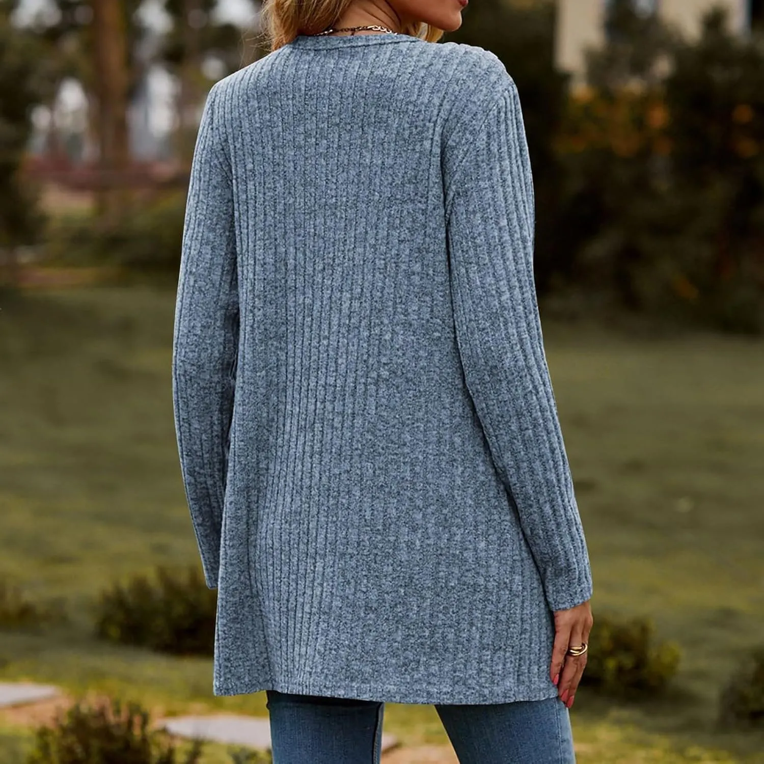 2024 Fall Cardigan Sweaters for Women Fashion Open Front Cardigan Coat Casual Solid Knit Outerwear with Pockets
