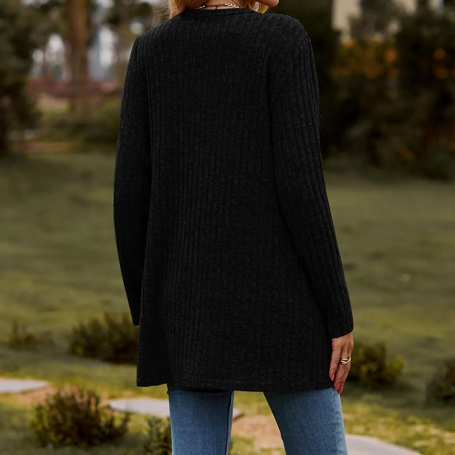 2024 Fall Cardigan Sweaters for Women Fashion Open Front Cardigan Coat Casual Solid Knit Outerwear with Pockets