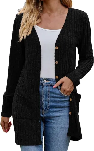 2024 Fall Cardigan Sweaters for Women Fashion Open Front Cardigan Coat Casual Solid Knit Outerwear with Pockets