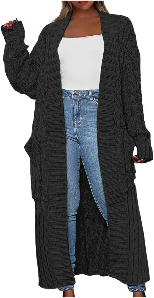 2024 Sweaters Cardigan For Women Casual Slouchy Long Sleeve Open Front Long Cardigan Chunky Warm Open Front Knit Coat