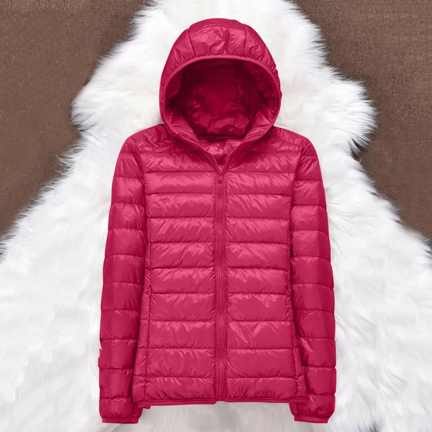 2024 Women's Hooded Packable Puffer Jackets Winter Lightweight Warm Down Coats Trendy Slim Fit Windproof Duck Down Outwear