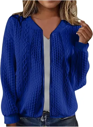2024 Womens Short Winter Coats Dressy Casual Full Zip Up Petite Jackets Trendy Fashion Jacquard Sweater Cardigan Plus Size