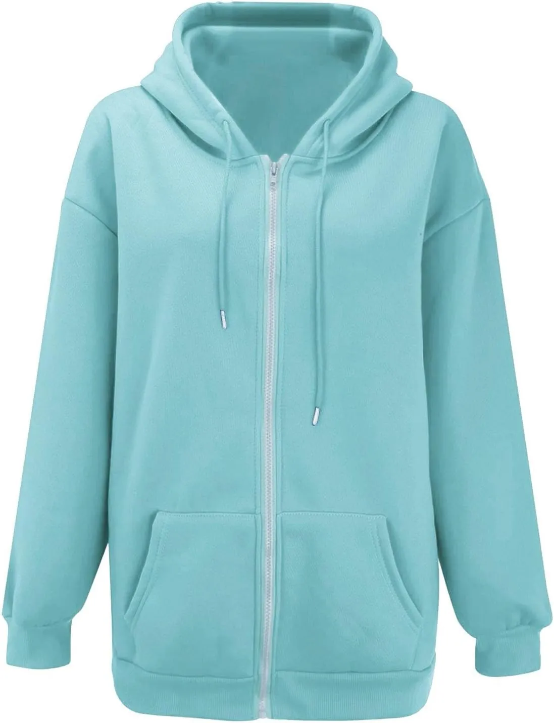 ADJHDFH Women's Fall Jacket Oversized Pocket Sweatshirt Casual Drawstring Clothing Zipper Track Jacket Solid Tech Wear