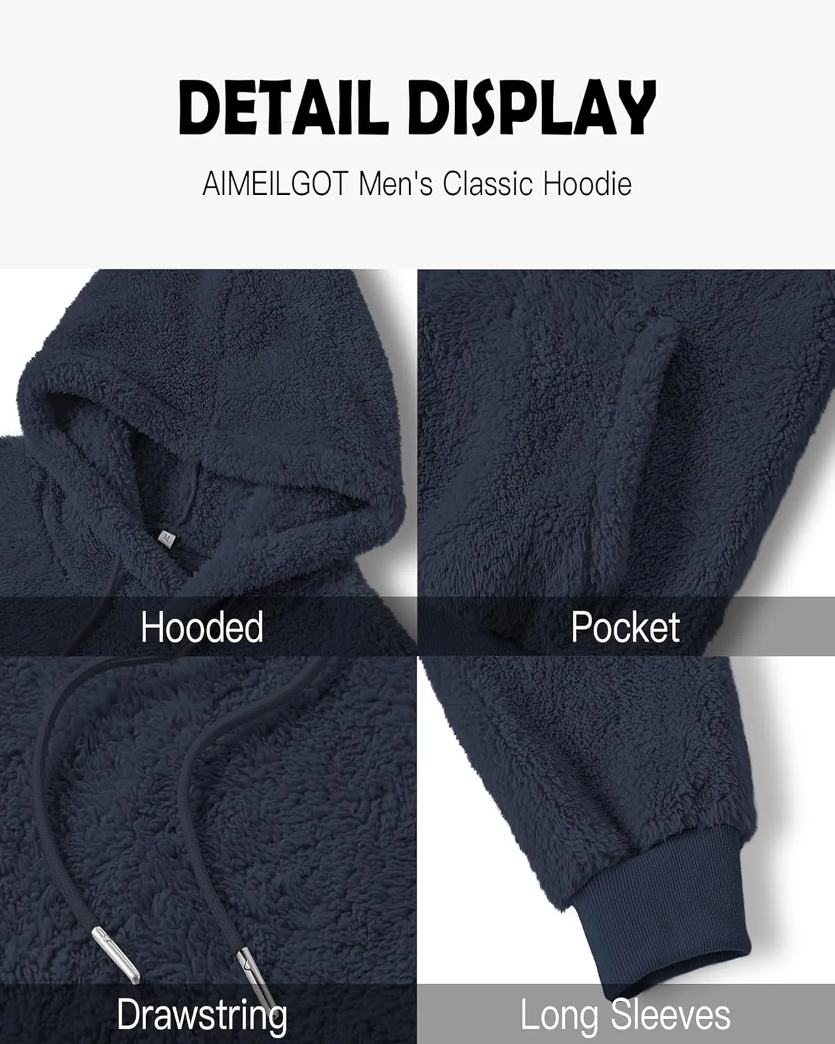 Aimeilgot Mens Hoodie Sherpa Fuzzy Soft Casual Sweatshirts Long Sleeve Classic Pullover Drawstring Hooded Outwear with Pocket