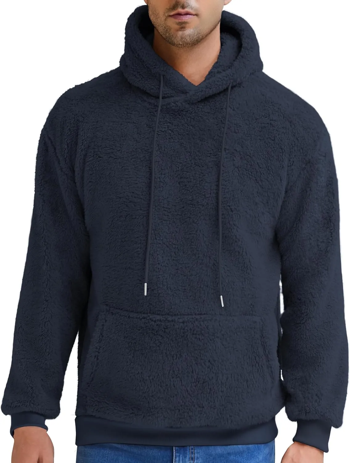 Aimeilgot Mens Hoodie Sherpa Fuzzy Soft Casual Sweatshirts Long Sleeve Classic Pullover Drawstring Hooded Outwear with Pocket