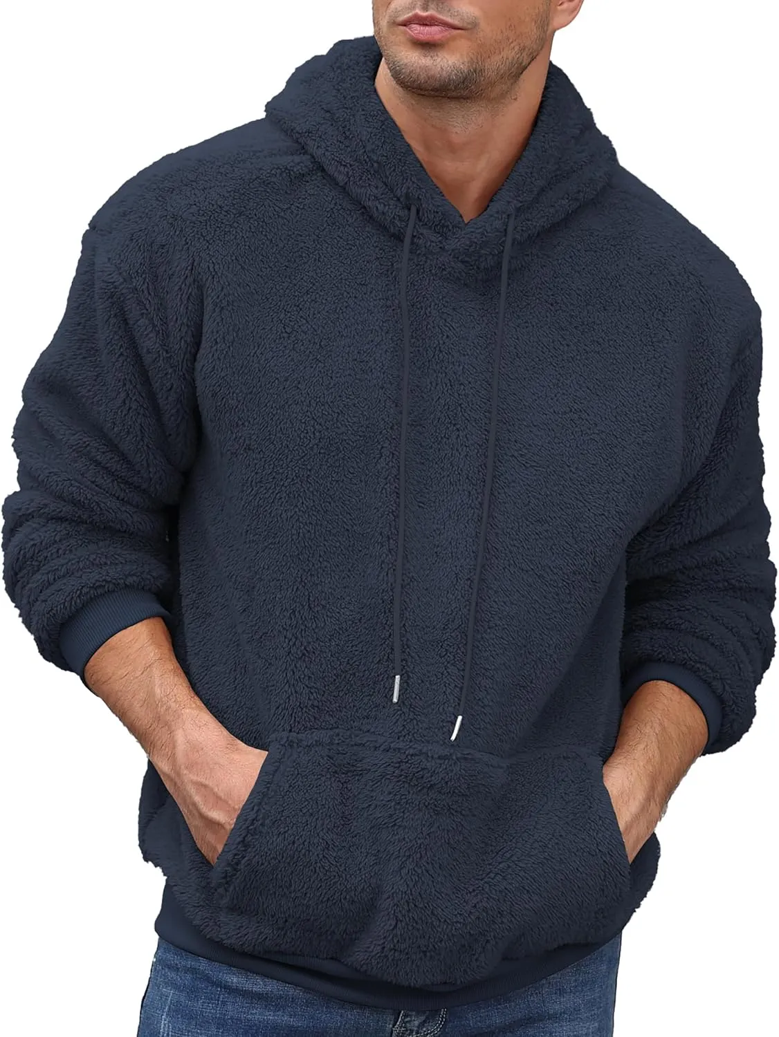 Aimeilgot Mens Hoodie Sherpa Fuzzy Soft Casual Sweatshirts Long Sleeve Classic Pullover Drawstring Hooded Outwear with Pocket