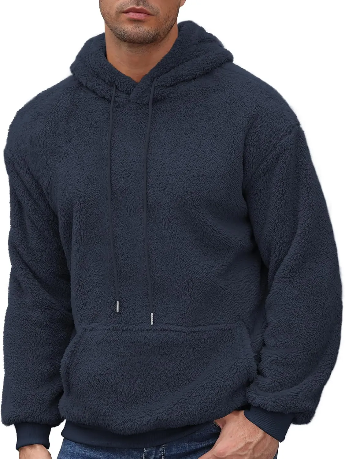 Aimeilgot Mens Hoodie Sherpa Fuzzy Soft Casual Sweatshirts Long Sleeve Classic Pullover Drawstring Hooded Outwear with Pocket