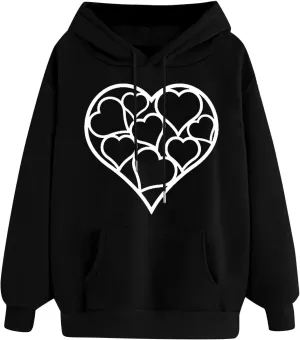 Autumn Fashion Hoodie for Women Heart Printed Long Sleeve Loose Pullover Sweatshirts Stylish Hoodies with Hood