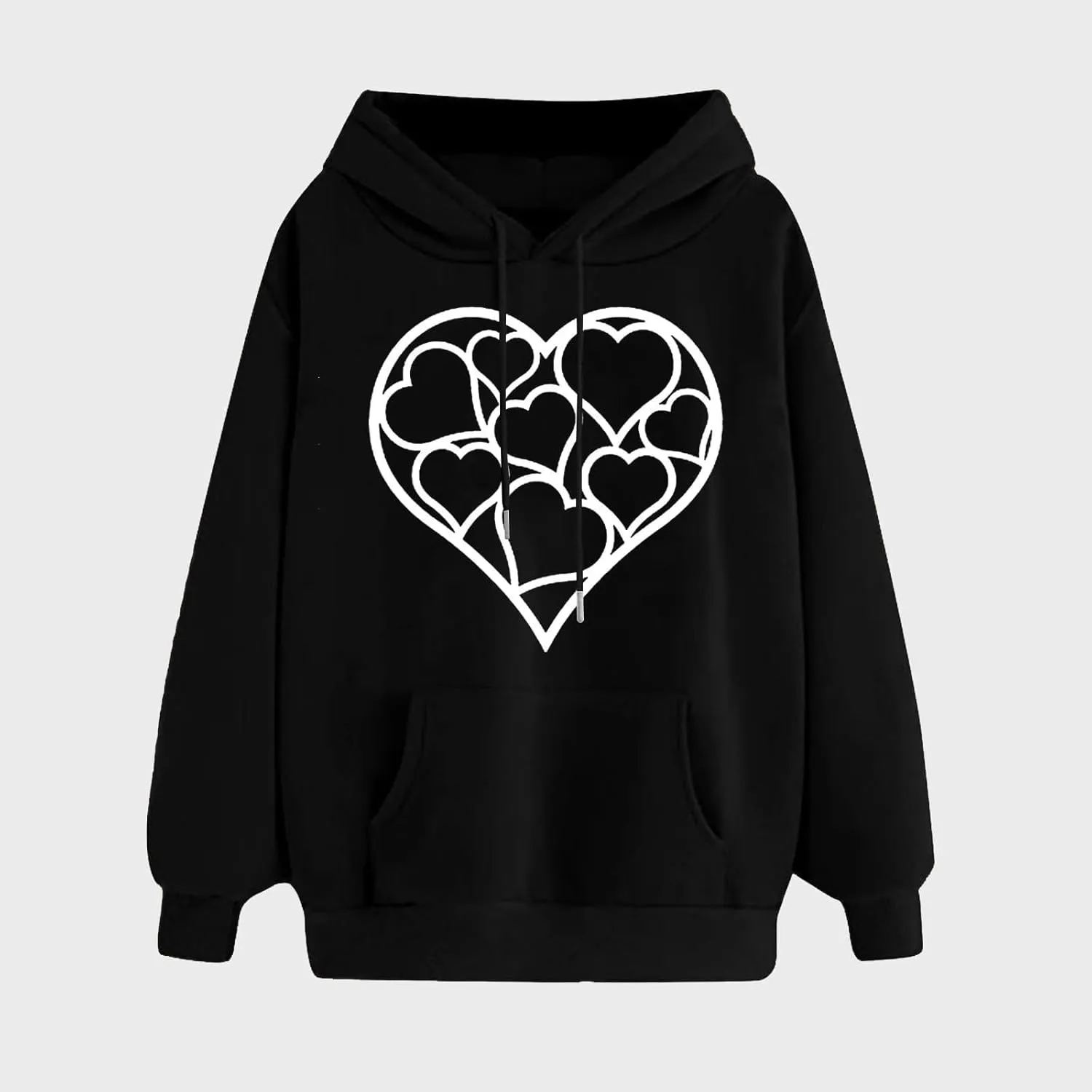 Autumn Fashion Hoodie for Women Heart Printed Long Sleeve Loose Pullover Sweatshirts Stylish Hoodies with Hood