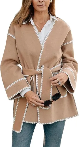 Bengbobar Womens Pea Coat Long Faux Wool Trench Coat Fall Winter Overcoat Notch Lapel with Pocket Elegant Jacket Cardigan