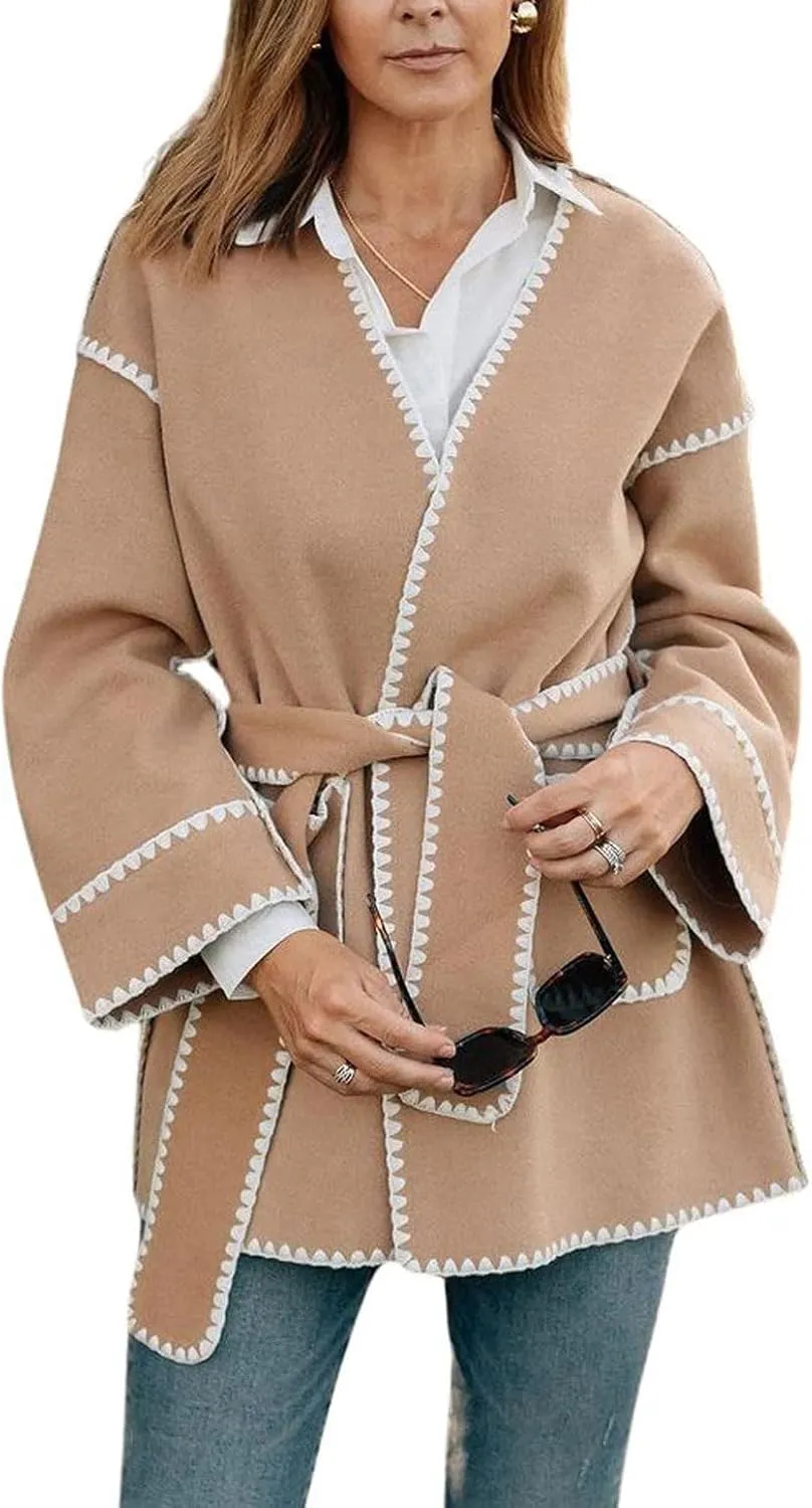 Bengbobar Womens Pea Coat Long Faux Wool Trench Coat Fall Winter Overcoat Notch Lapel with Pocket Elegant Jacket Cardigan