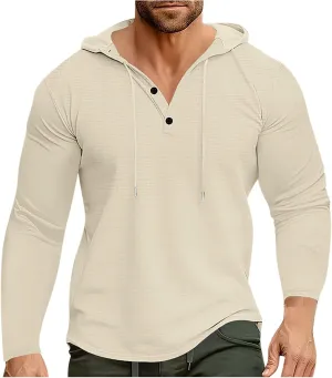 Bidobibo Thick Hoodies for Men V Neck Drawstring Pullover Hoodie Mens Fall Clothes Fashion 2024 Solid Long Sleeve Sweatshirt