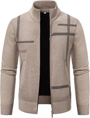 BIFUTON Mens Cardigan Sweater, Men's Full Zip Cardigan Sweater Slim Fit Cable Knitted Stand Collar Sweater Fleece Lined Coats