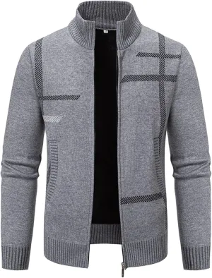 BIFUTON Mens Cardigan Sweater, Men's Full Zip Cardigan Sweater Slim Fit Cable Knitted Stand Collar Sweater Fleece Lined Coats