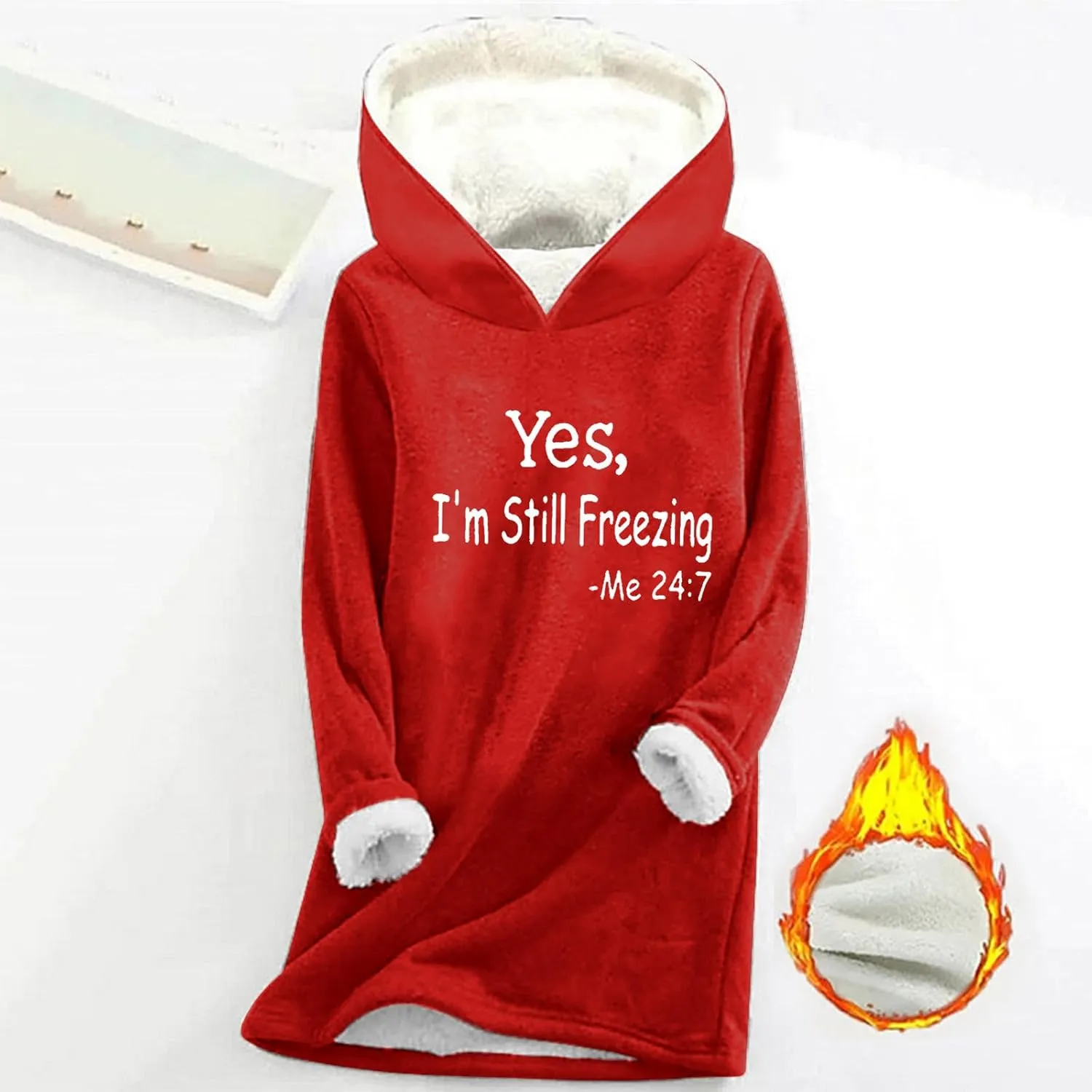 Binmer Yes,I'm Still Freezing Me 24:7 Hoodies Sherpa Lined Sweaters Winter Warm Thick Fleece Sweatshirt Plus Size Lounge Tops