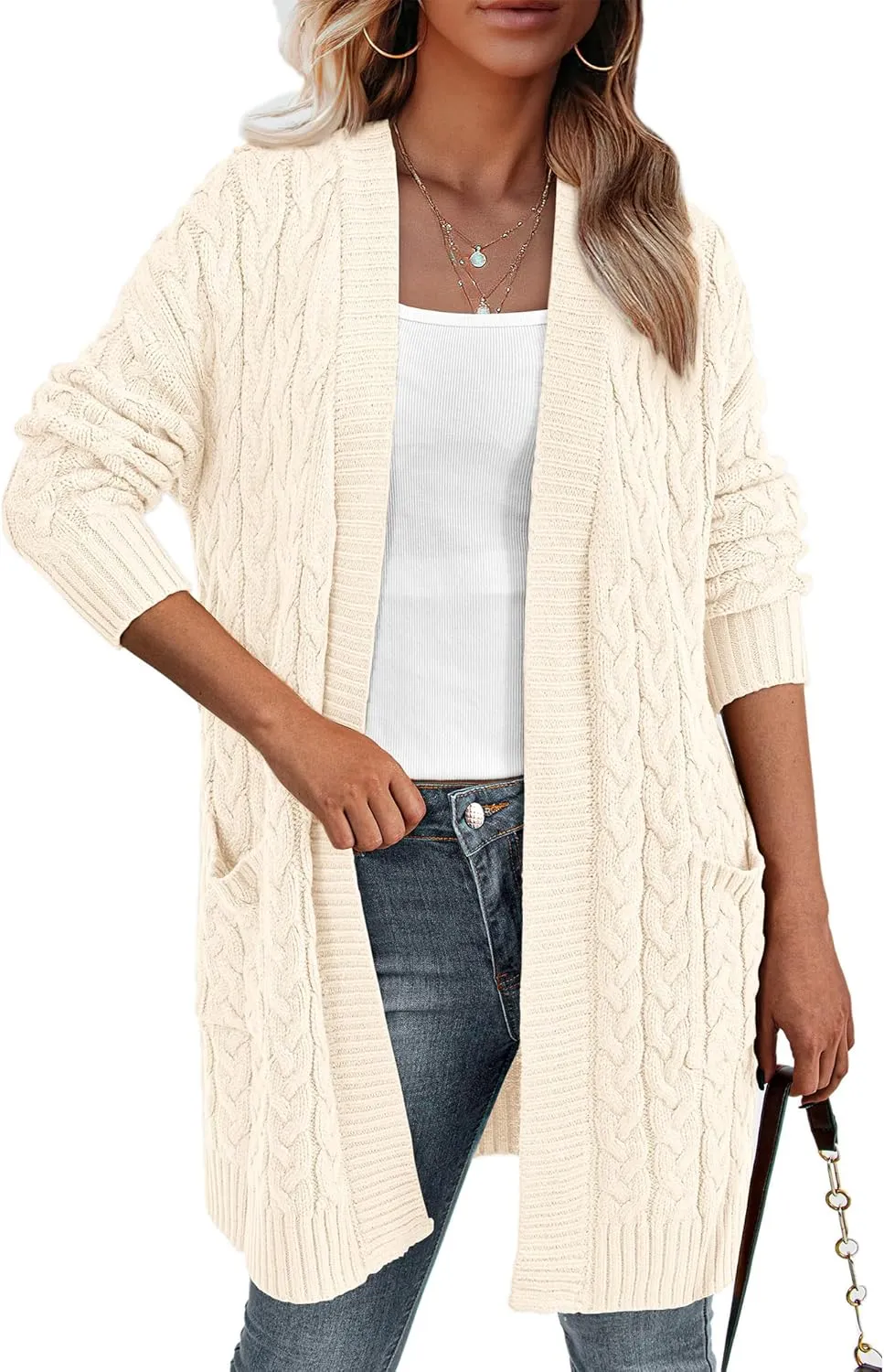 BTFBM Casual Cardigan for Women 2024 Fall Open Front Cable Knit Sweater Long Sleeve Chunky Knit Outerwear with Belt