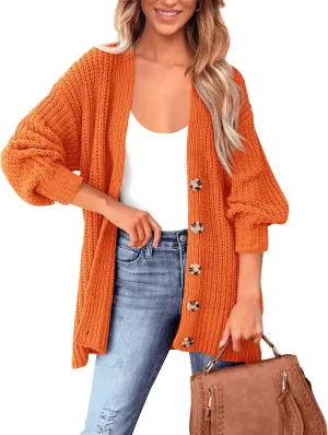 BTFBM Women's Button Down Cardigan Coat Long Sleeve Fall Winter Clothes Loose Chunky Knit Open Front Sweater Outerwear