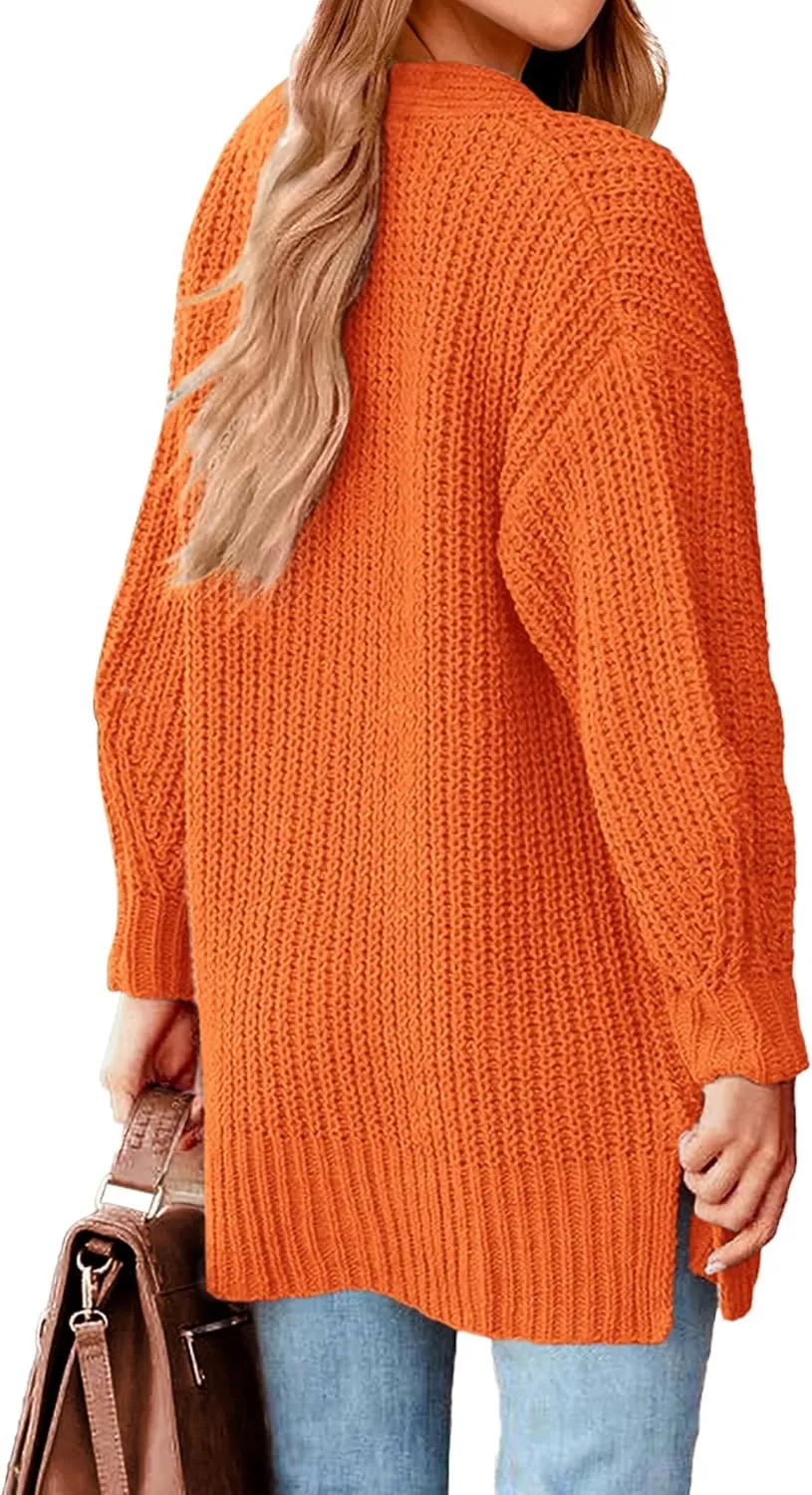 BTFBM Women's Button Down Cardigan Coat Long Sleeve Fall Winter Clothes Loose Chunky Knit Open Front Sweater Outerwear