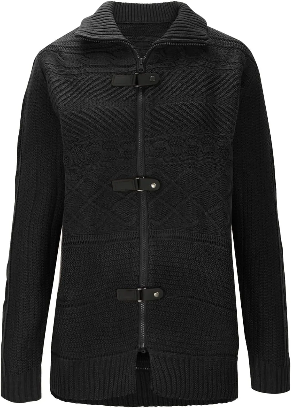 Cable Chunky Knit Cardigans Men's Turtleneck Cable Knitted Zip Button Front Long Sleeve Cardigan Slim Fit Sweater