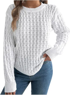 Cable Knit Sweater for Womens Lightweight Soft Solid Pullover Tops Ladies Classic Business Casual Trendy Sweaters