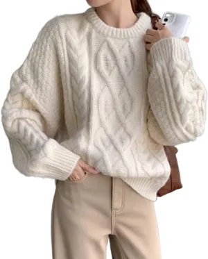 Cable Knit Sweater Women Chunky Knit Sweater Y2k Oversized Sweaters Fall Tops 2024 Trendy Pullover Sweaters