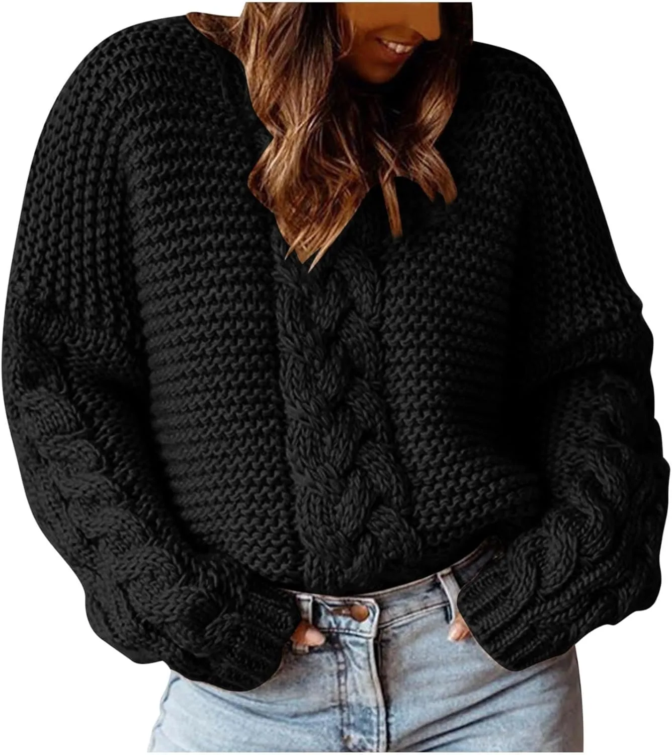 Cable Knit Sweater Women Cozy Plus Size Chunky Pullover Sweaters Ladies Soft Long Sleeve Knitted Winter Sweater