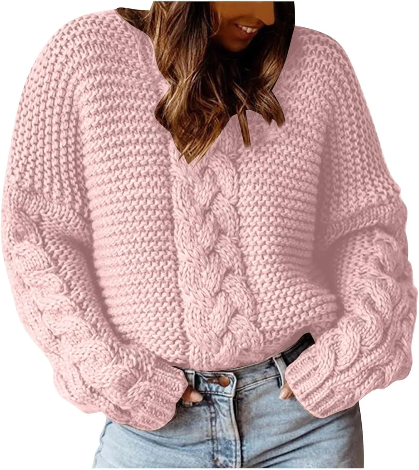 Cable Knit Sweater Women Cozy Plus Size Chunky Pullover Sweaters Ladies Soft Long Sleeve Knitted Winter Sweater