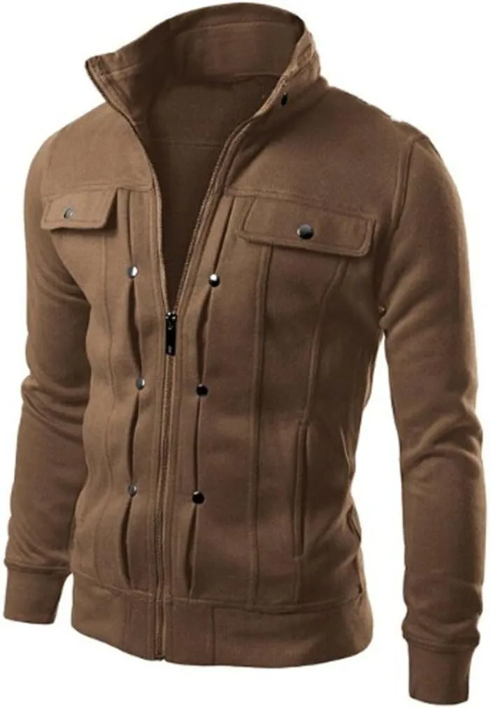 Cardigan Coat for Men Zipper Closuer Button Decorated Jackets Retro Style Outerwear Lapel Outerwear
