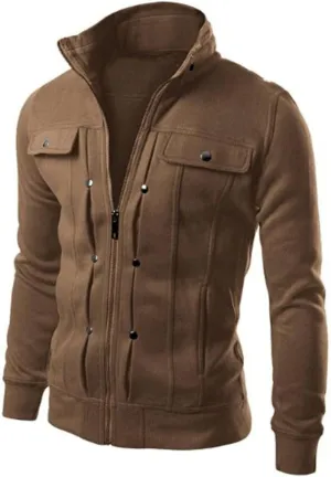 Cardigan Coat for Men Zipper Closuer Button Decorated Jackets Retro Style Outerwear Lapel Outerwear