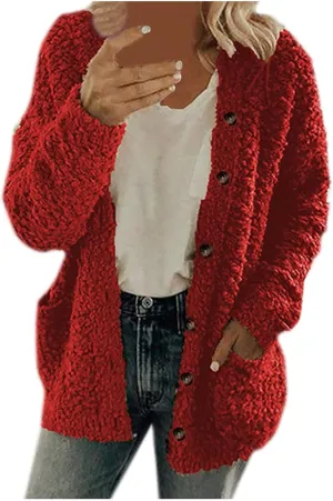 Cardigan Sweater For Women Long Sleeve Open Front Oversized Jackets Chunky Knit Sweaters Button Fall Coat With Pocket
