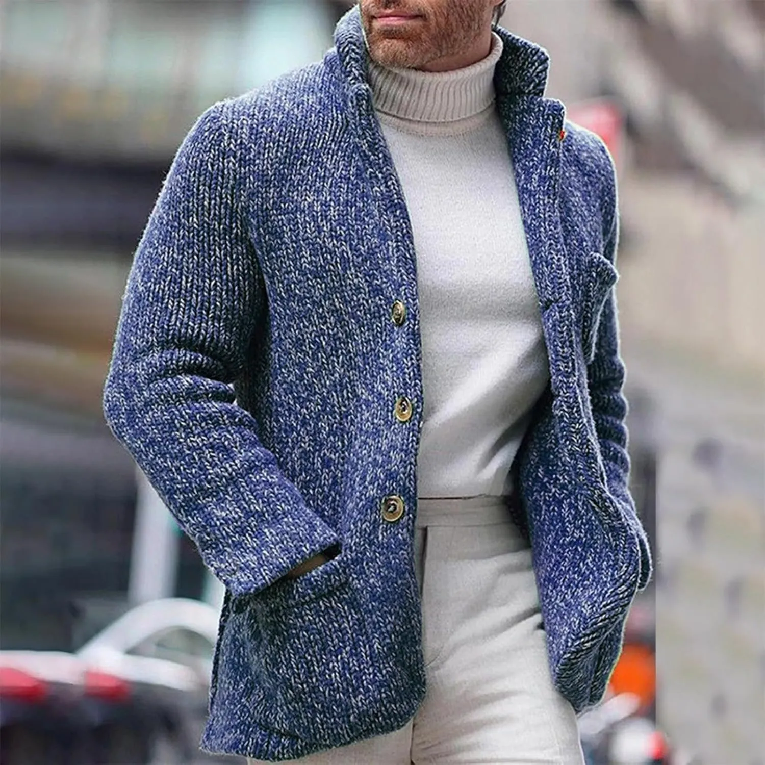 Cardigan Sweaters for Men Business Cardigans Button Down Fllece Shirts Long Sleeve Warm Tops Fall Trendy Sweaters