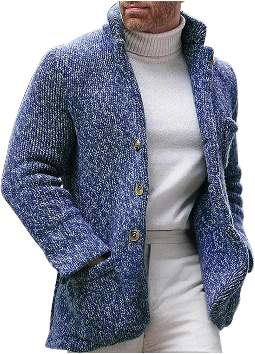 Cardigan Sweaters for Men Business Cardigans Button Down Fllece Shirts Long Sleeve Warm Tops Fall Trendy Sweaters